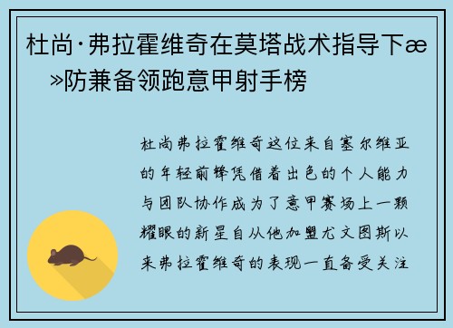 杜尚·弗拉霍维奇在莫塔战术指导下攻防兼备领跑意甲射手榜
